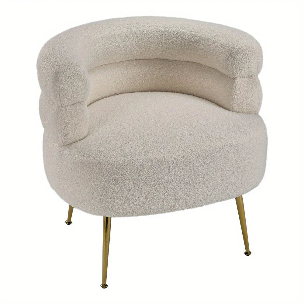 Modern Upholstered Single Sofa Armchair Living Room Bedroom Leisure Chair for Reading/ Coffee Chair, Soft Warm Teddy Fleece Accent Chair Occasional Chair Round Low Back Sofa Chair with Golden Metal Legs House Of Avana