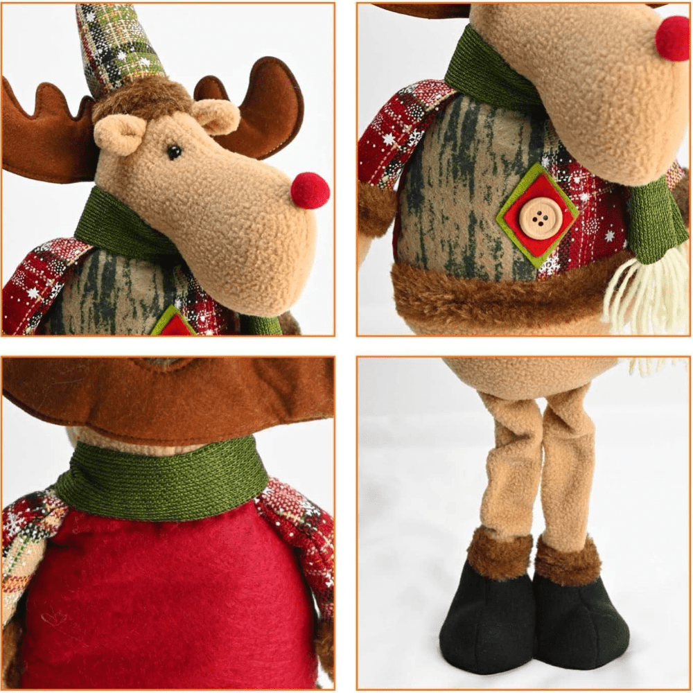 3pcs Christmas Plush Figurine Set with Adjustable Standing Legs - Santa, Snowman & Reindeer Soft Fabric Decorations with Expressive Faces, Posable Arms & Plush Bodies for Indoor/Outdoor Tabletop, Mantel, Shelf - No Electricit House Of Avana