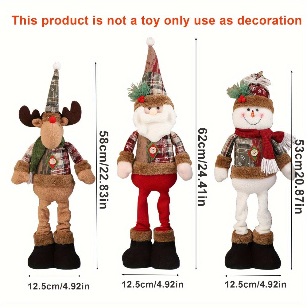3pcs Christmas Plush Figurine Set with Adjustable Standing Legs - Santa, Snowman & Reindeer Soft Fabric Decorations with Expressive Faces, Posable Arms & Plush Bodies for Indoor/Outdoor Tabletop, Mantel, Shelf - No Electricit House Of Avana