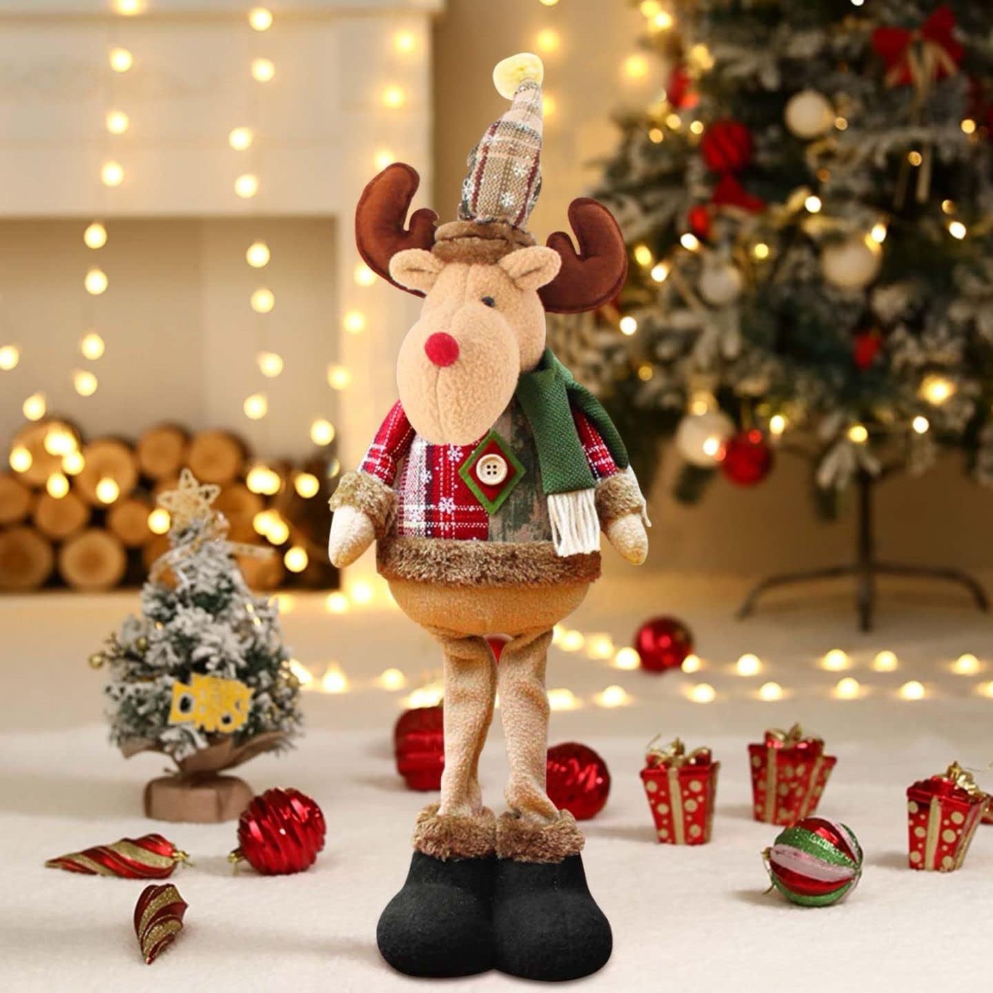 3pcs Christmas Plush Figurine Set with Adjustable Standing Legs - Santa, Snowman & Reindeer Soft Fabric Decorations with Expressive Faces, Posable Arms & Plush Bodies for Indoor/Outdoor Tabletop, Mantel, Shelf - No Electricit House Of Avana