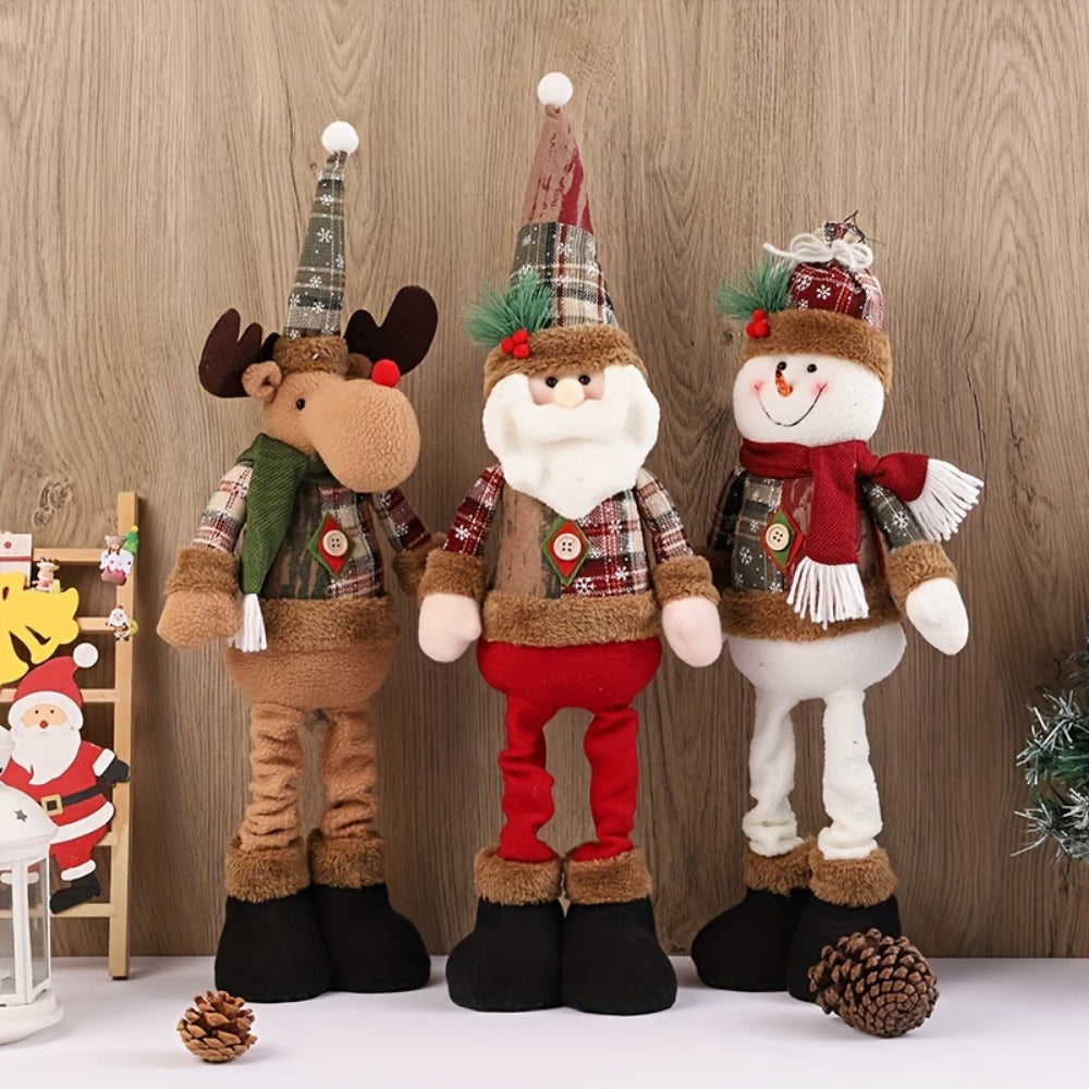 3pcs Christmas Plush Figurine Set with Adjustable Standing Legs - Santa, Snowman & Reindeer Soft Fabric Decorations with Expressive Faces, Posable Arms & Plush Bodies for Indoor/Outdoor Tabletop, Mantel, Shelf - No Electricit House Of Avana
