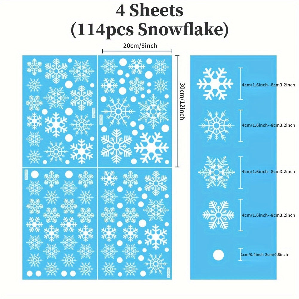 114pcs Electrostatic Snowflake Window Clings - Reusable, Static-Adhesive White Snowflakes for Christmas & Winter Door Decorations, Snowflake Ribbon Wired, Easy to Apply and Remove, No Residue Left House Of Avana