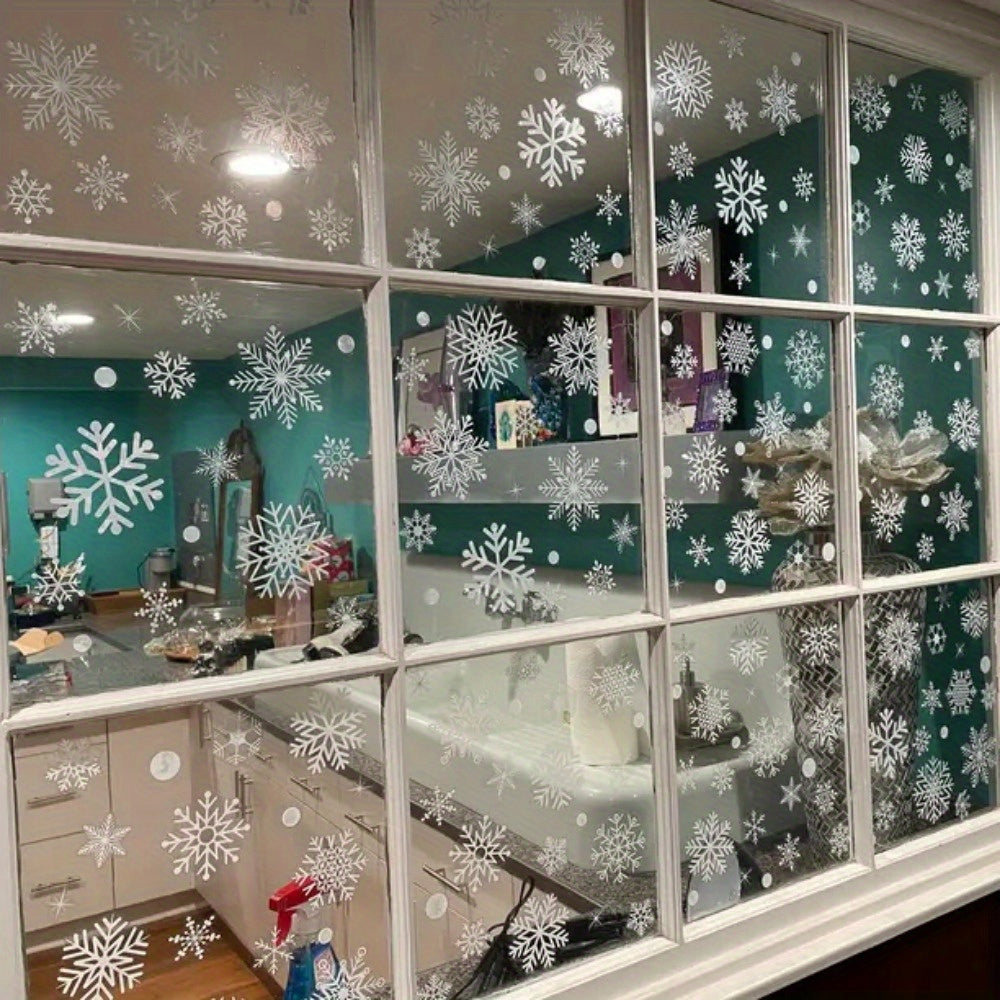 114pcs Electrostatic Snowflake Window Clings - Reusable, Static-Adhesive White Snowflakes for Christmas & Winter Door Decorations, Snowflake Ribbon Wired, Easy to Apply and Remove, No Residue Left House Of Avana