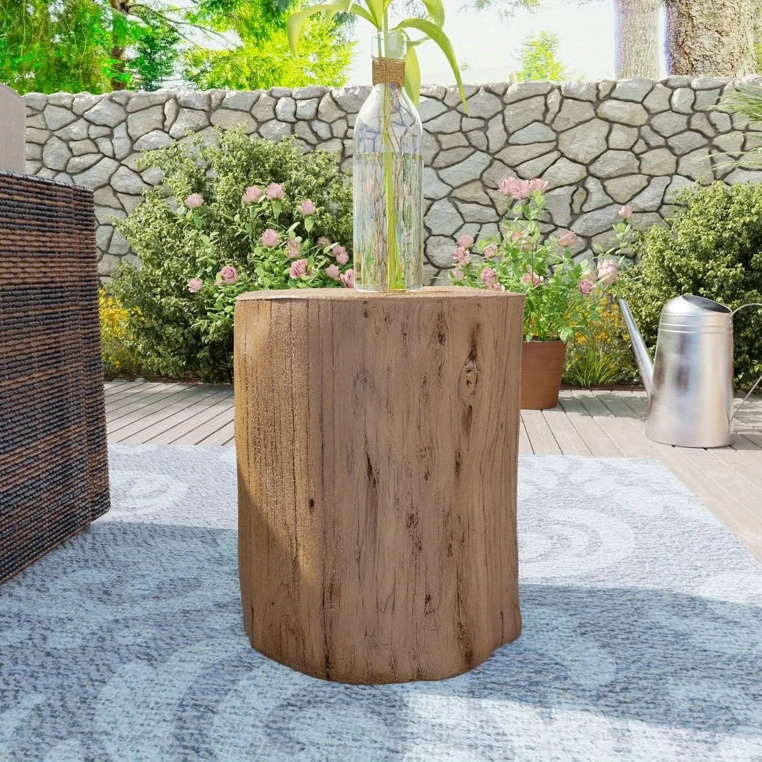 All-Weather Outdoor Stump Side Table - Multi-Functional Brown Faux Wood Accent Table with Concrete Top & Artificial Wood Base, 220lb Weight Capacity, Lightweight & Sturdy Modern Farmhouse Design for Patio, Porch, Balcony, Liv House Of Avana