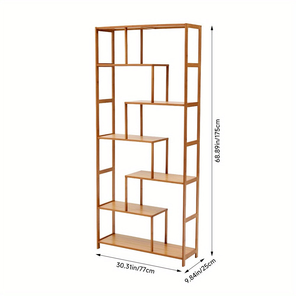 7-Tier S-Shaped Cube Bookcase - Natural Wood Floor Standing Storage Shelf with Open Wide Shelves for Books, Plants, Decor, and Essentials - Minimalist Organizer for Living Room, Office, or Balcony, Book Shelf House Of Avana