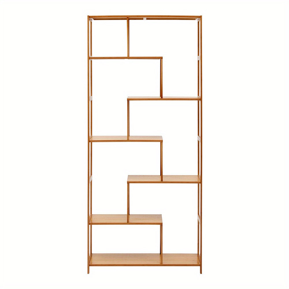 7-Tier S-Shaped Cube Bookcase - Natural Wood Floor Standing Storage Shelf with Open Wide Shelves for Books, Plants, Decor, and Essentials - Minimalist Organizer for Living Room, Office, or Balcony, Book Shelf House Of Avana