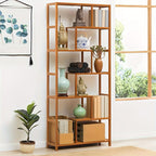 7-Tier S-Shaped Cube Bookcase - Natural Wood Floor Standing Storage Shelf with Open Wide Shelves for Books, Plants, Decor, and Essentials - Minimalist Organizer for Living Room, Office, or Balcony, Book Shelf House Of Avana