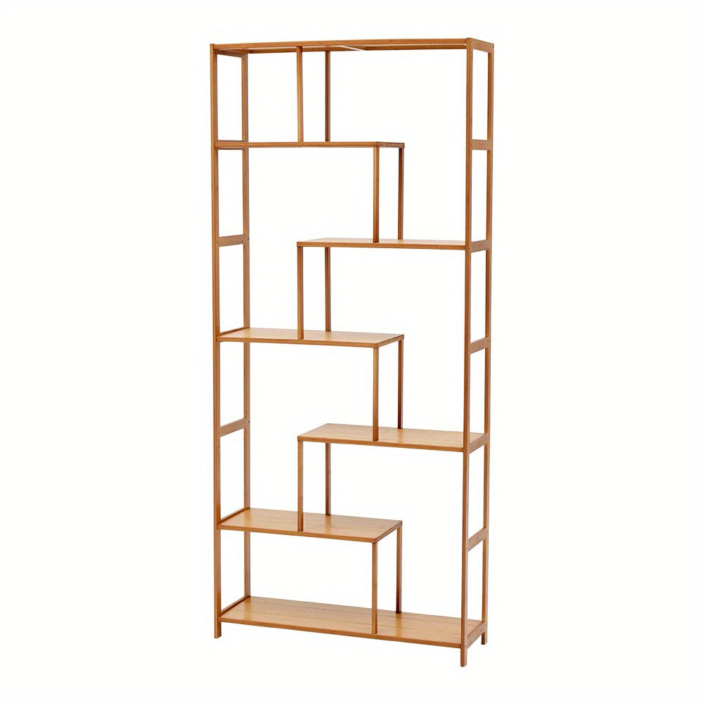 7-Tier S-Shaped Cube Bookcase - Natural Wood Floor Standing Storage Shelf with Open Wide Shelves for Books, Plants, Decor, and Essentials - Minimalist Organizer for Living Room, Office, or Balcony, Book Shelf House Of Avana