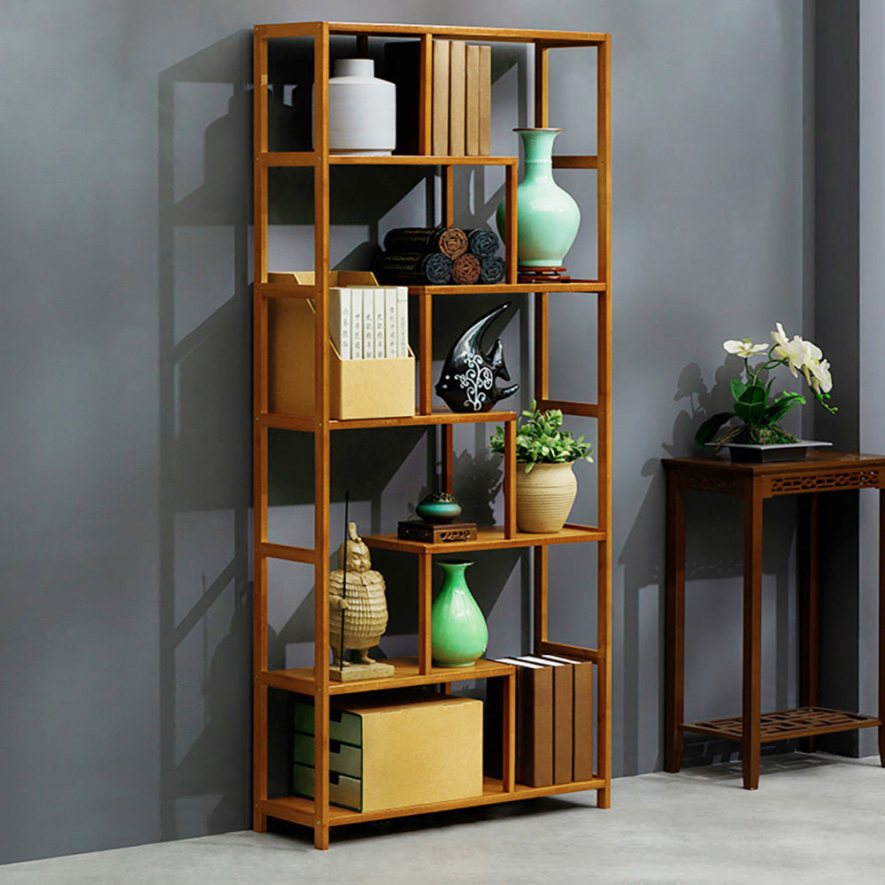 7-Tier S-Shaped Cube Bookcase - Natural Wood Floor Standing Storage Shelf with Open Wide Shelves for Books, Plants, Decor, and Essentials - Minimalist Organizer for Living Room, Office, or Balcony, Book Shelf House Of Avana