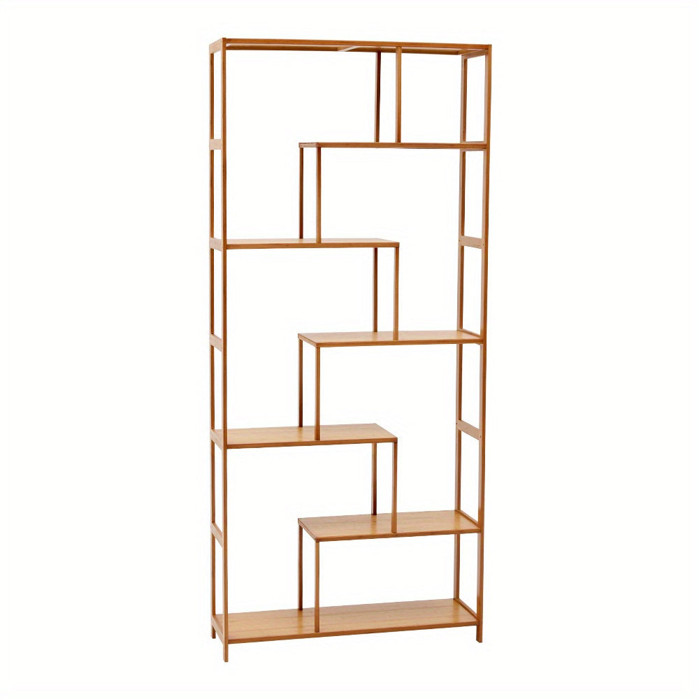 7-Tier S-Shaped Cube Bookcase - Natural Wood Floor Standing Storage Shelf with Open Wide Shelves for Books, Plants, Decor, and Essentials - Minimalist Organizer for Living Room, Office, or Balcony, Book Shelf House Of Avana