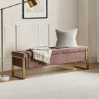 Beige Storage Ottoman Bench with Metal Legs, 55-inches Extra Long Accent Bench for End of Bed, Comfy Upholstered Footstool House Of Avana