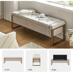 Beige Storage Ottoman Bench with Metal Legs, 55-inches Extra Long Accent Bench for End of Bed, Comfy Upholstered Footstool House Of Avana