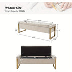 Beige Storage Ottoman Bench with Metal Legs, 55-inches Extra Long Accent Bench for End of Bed, Comfy Upholstered Footstool House Of Avana