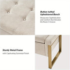 Beige Storage Ottoman Bench with Metal Legs, 55-inches Extra Long Accent Bench for End of Bed, Comfy Upholstered Footstool House Of Avana