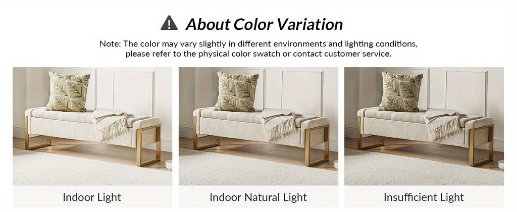 Beige Storage Ottoman Bench with Metal Legs, 55-inches Extra Long Accent Bench for End of Bed, Comfy Upholstered Footstool House Of Avana