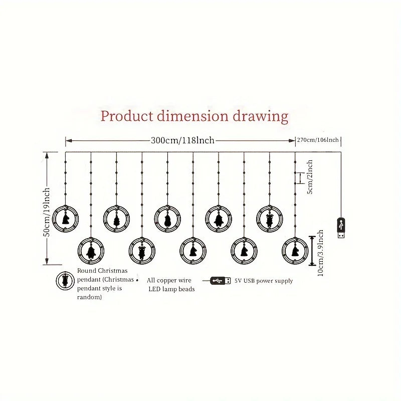 Christmas LED Curtain Lights Set | Santa-Claus, Reindeer, Snowman, And Christmas Tree Designs | Powered, Button Control, Glam Style, Plastic Material House Of Avana