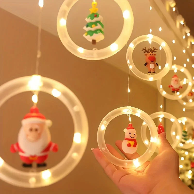 Christmas LED Curtain Lights Set | Santa-Claus, Reindeer, Snowman, And Christmas Tree Designs | Powered, Button Control, Glam Style, Plastic Material House Of Avana