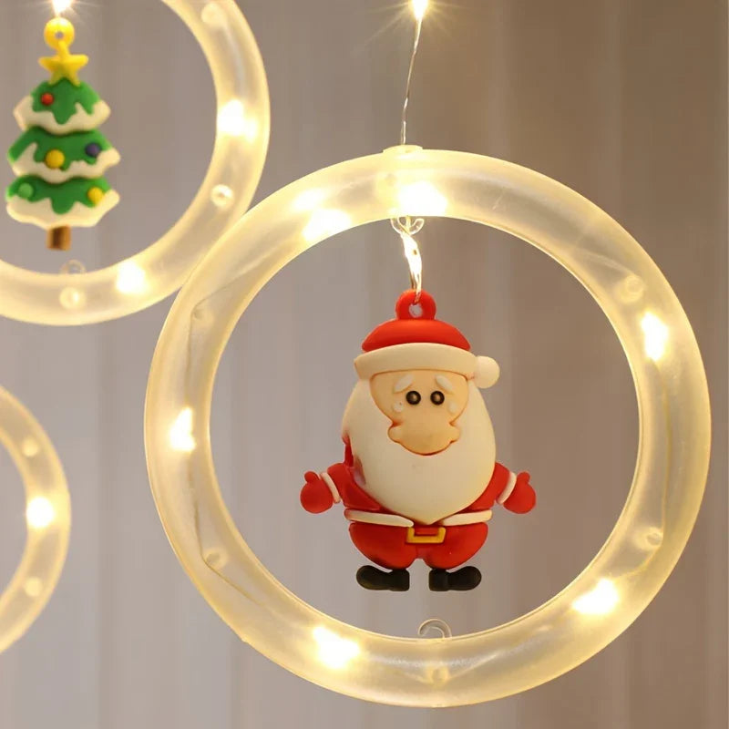 Christmas LED Curtain Lights Set | Santa-Claus, Reindeer, Snowman, And Christmas Tree Designs | Powered, Button Control, Glam Style, Plastic Material House Of Avana