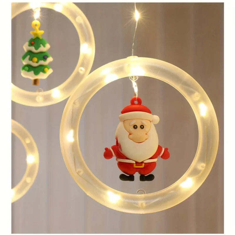 Christmas LED Curtain Lights Set | Santa-Claus, Reindeer, Snowman, And Christmas Tree Designs | Powered, Button Control, Glam Style, Plastic Material House Of Avana