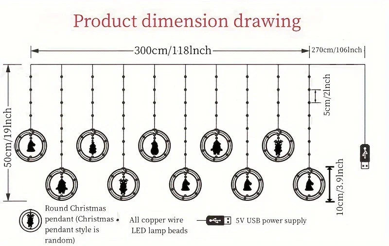 Christmas LED Curtain Lights Set | Santa-Claus, Reindeer, Snowman, And Christmas Tree Designs | Powered, Button Control, Glam Style, Plastic Material House Of Avana