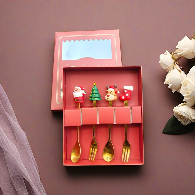 4/6pcs Christmas Creative Stainless Steel Spoon, Coffee Stirring Spoon, Dessert Fruit Fork, Doll Spoon and Fork Tableware House Of Avana