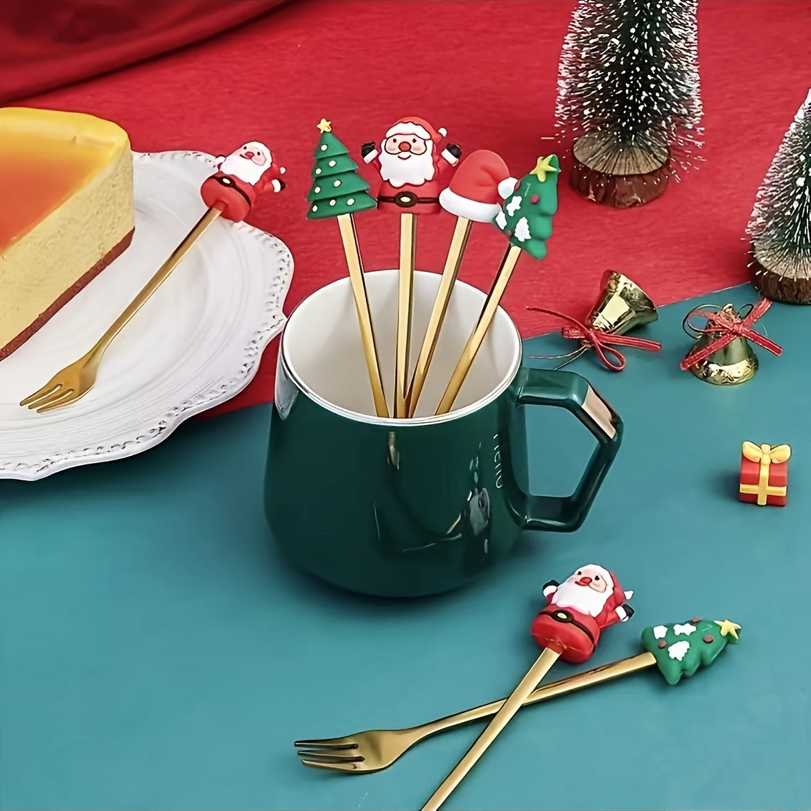 4/6pcs Christmas Creative Stainless Steel Spoon, Coffee Stirring Spoon, Dessert Fruit Fork, Doll Spoon and Fork Tableware House Of Avana