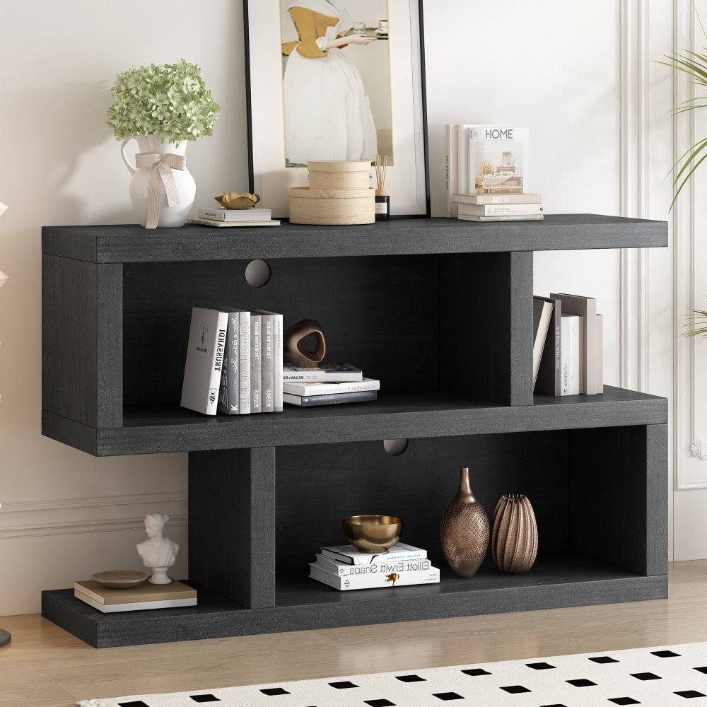 BlueWood Retro Console Table with Symmetrical 2-Tier Open Shelf for Entryway and Living Room (Black) House Of Avana