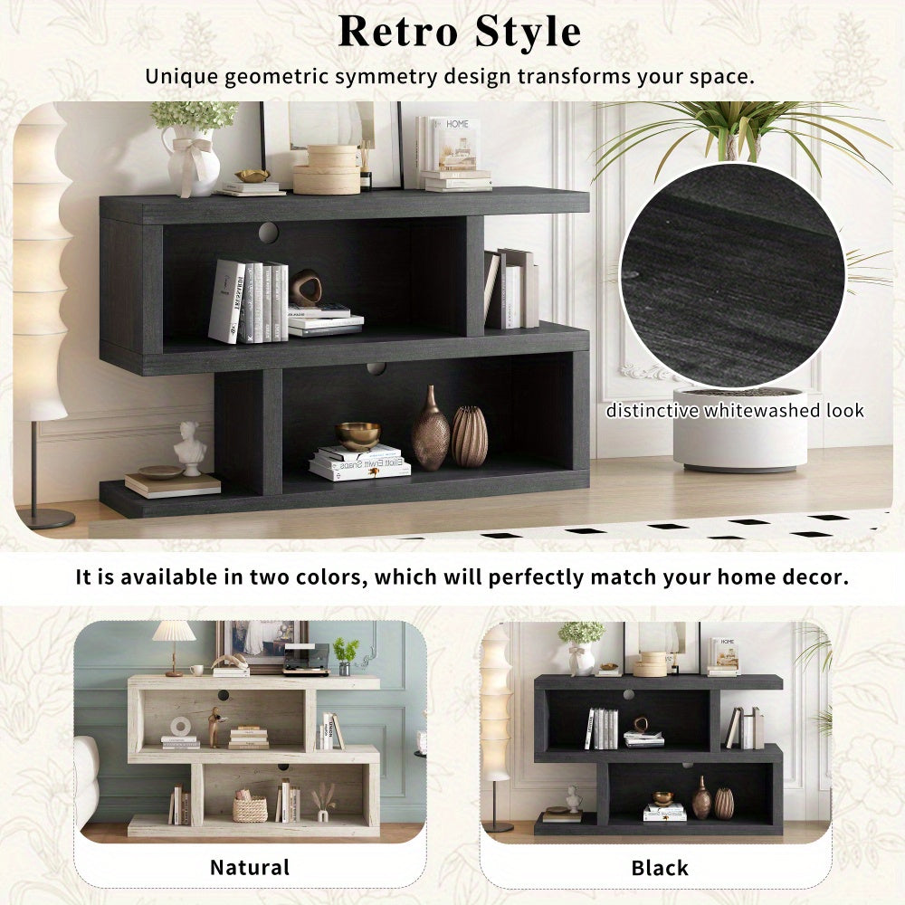 BlueWood Retro Console Table with Symmetrical 2-Tier Open Shelf for Entryway and Living Room (Black) House Of Avana