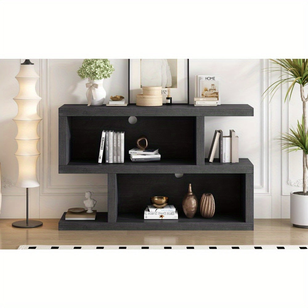 BlueWood Retro Console Table with Symmetrical 2-Tier Open Shelf for Entryway and Living Room (Black) House Of Avana