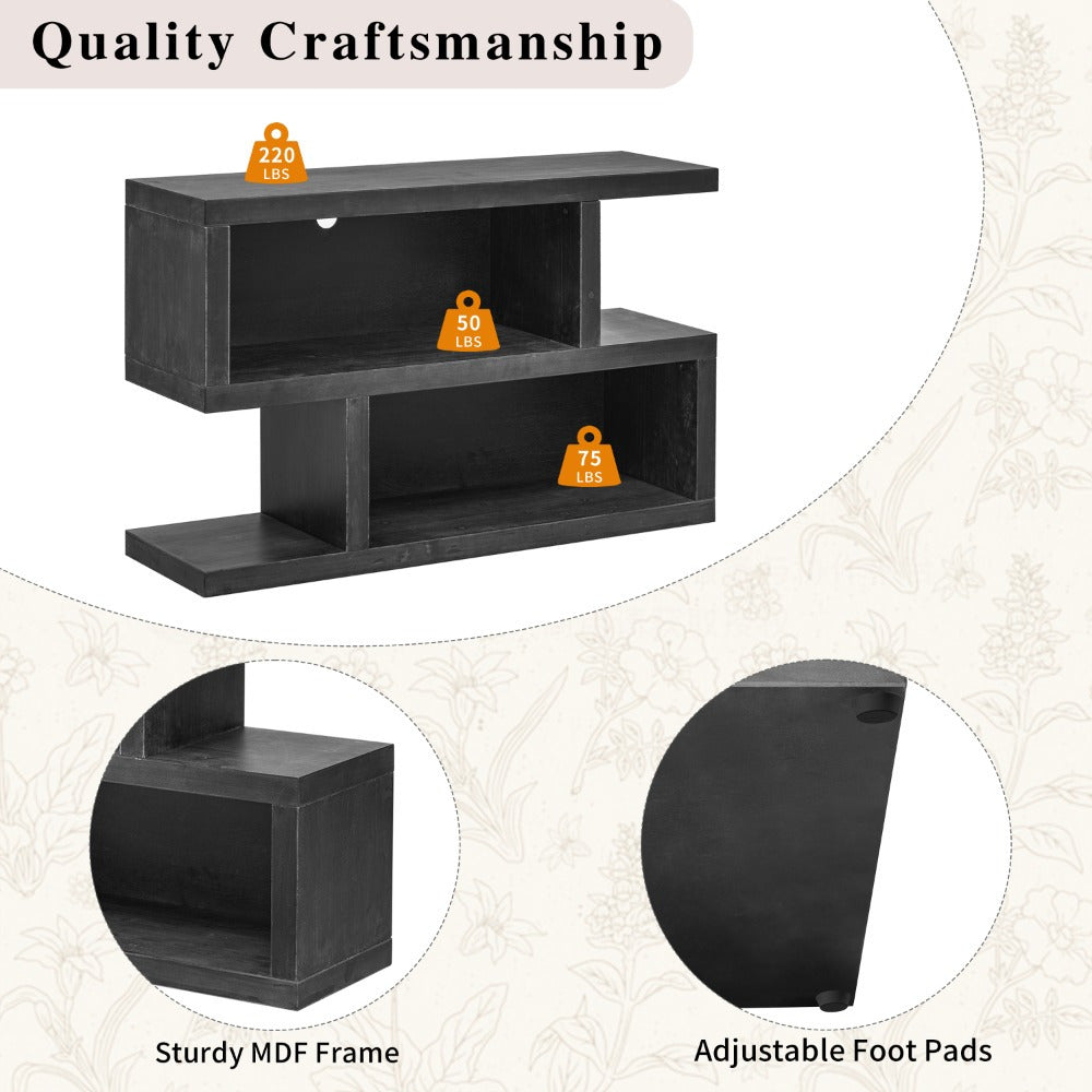 BlueWood Retro Console Table with Symmetrical 2-Tier Open Shelf for Entryway and Living Room (Black) House Of Avana