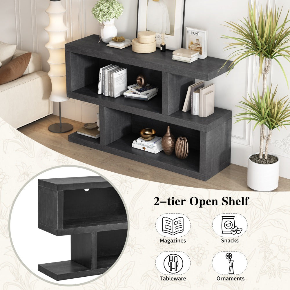 BlueWood Retro Console Table with Symmetrical 2-Tier Open Shelf for Entryway and Living Room (Black) House Of Avana