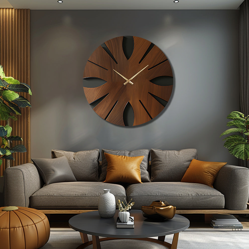 Artistic Wooden Wall Clock - Silent, Non-Ticking, Unique Irregular Shape | Decorative MDF Home Decor for Living Room, Bedroom, Office House Of Avana