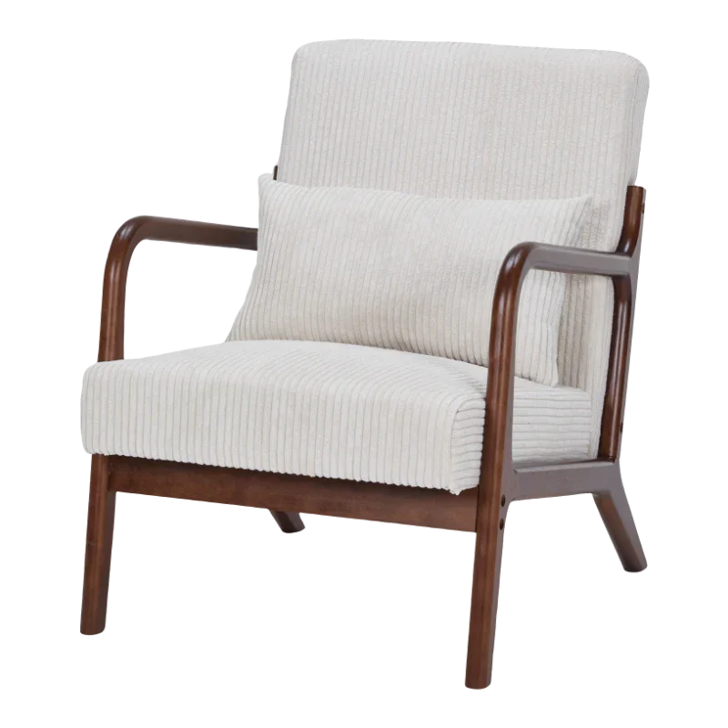 Mid-Century Modern Accent Chair, Arm Chair Living Room Chairs with Pillow Upholstered Reading Chair with Solid Wood Frame & Living Room Bedroom Balcony (beige) Streamdale Furniture