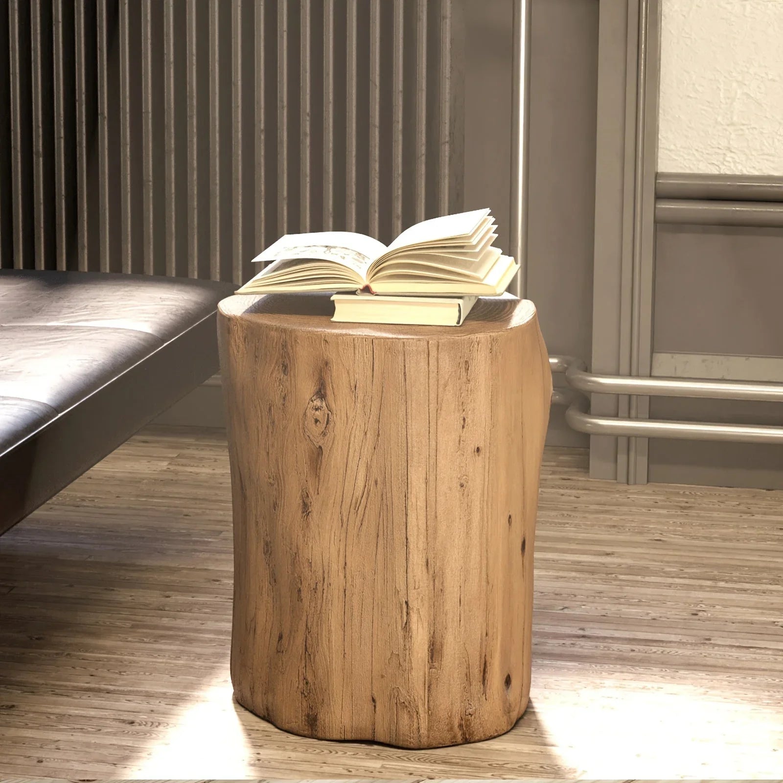 All-Weather Outdoor Stump Side Table - Multi-Functional Brown Faux Wood Accent Table with Concrete Top & Artificial Wood Base, 220lb Weight Capacity, Lightweight & Sturdy Modern Farmhouse Design for Patio, Porch, Balcony, Liv House Of Avana