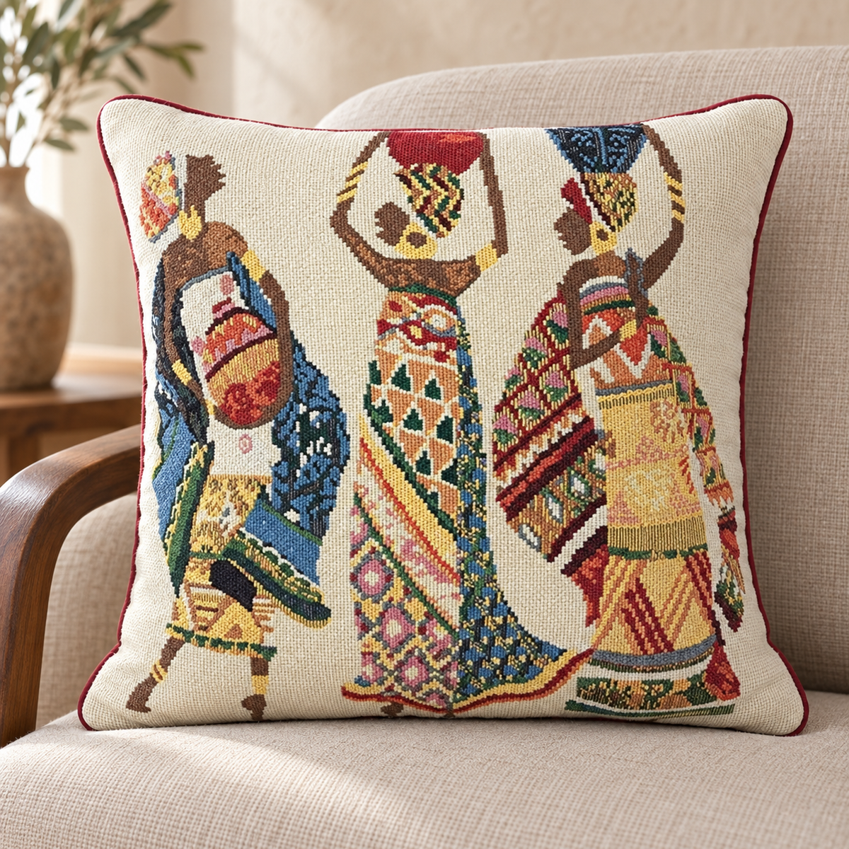 DaDa Bedding Dancing Women African Dreams Tapestry Throw Pillow Covers 16" x 16"