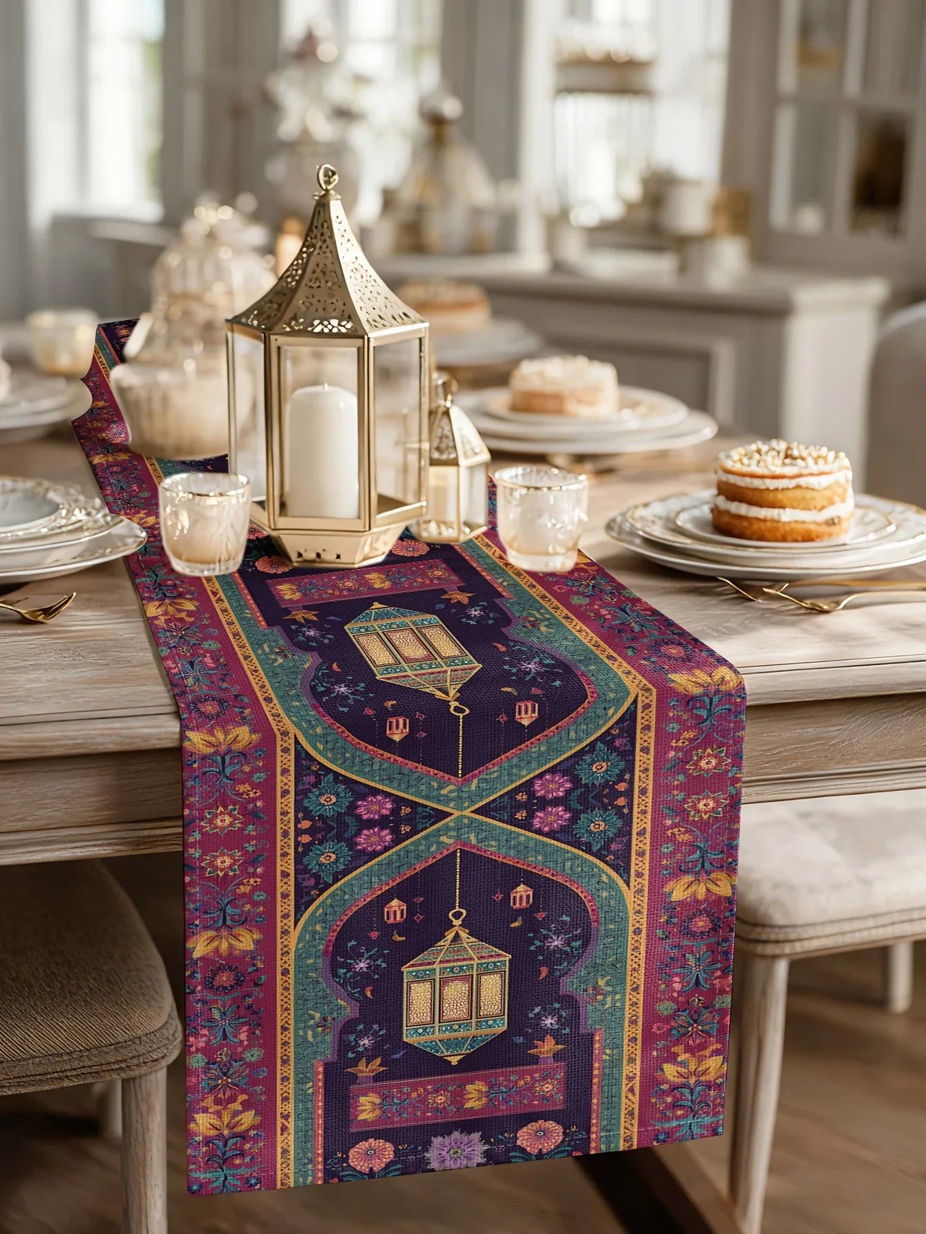 Table Runner - Vintage Polyester Ramadan Lantern