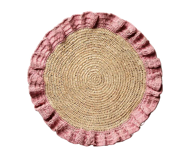 Handwoven Raffia Ruffle Placemat – Boho Chic Table Décor – Summer Table Accent
