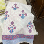 Cream & Purple & Blue Floral Jaipur Indian hand block print floral quilted comforter | Jaipur Indian hand block print cotton muslin quilted comforter | Sanganer floral block print bedding | Queen King size quilt India | House of Avana