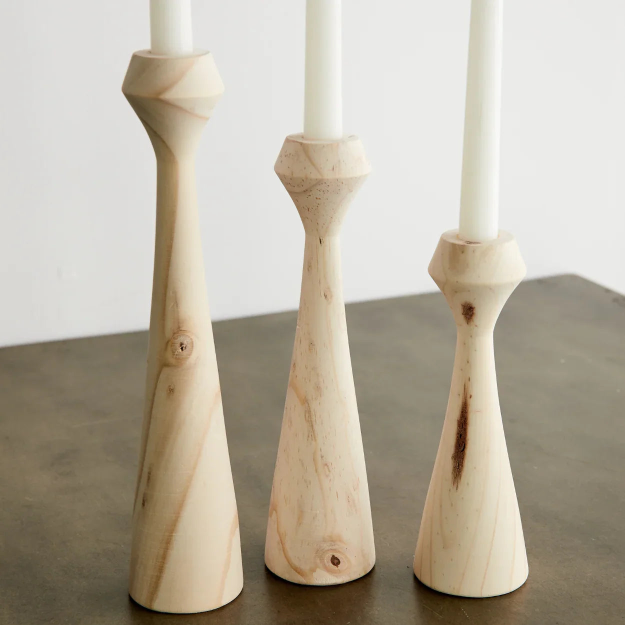 Tapered Diamond Wood Candle Holder in Cognac, Natural and Espresso Kanju Interiors