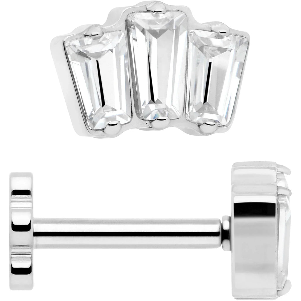 18G 1/4 Clear Gem Implant Grade Titanium Threadless Flower Reversible Flat Back Earring