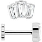 18G 1/4 Clear Gem Implant Grade Titanium Threadless Flower Reversible Flat Back Earring