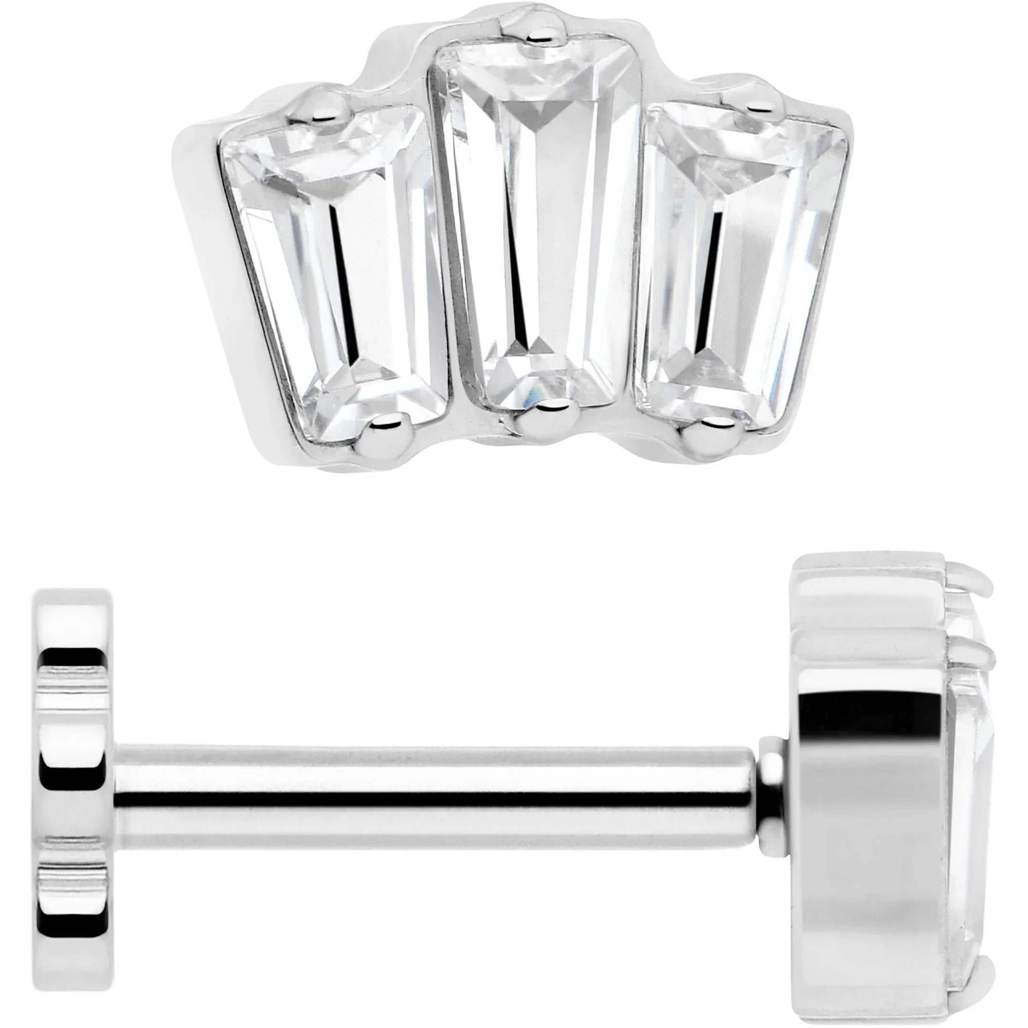 18G 1/4 Clear Gem Implant Grade Titanium Threadless Flower Reversible Flat Back Earring
