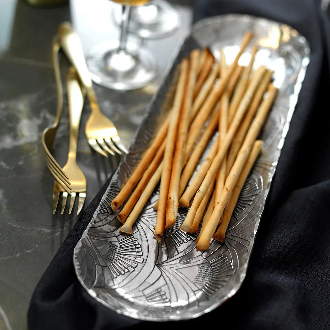 1923 Small Breadstick Tray (aluminum), front view - House Of Avana