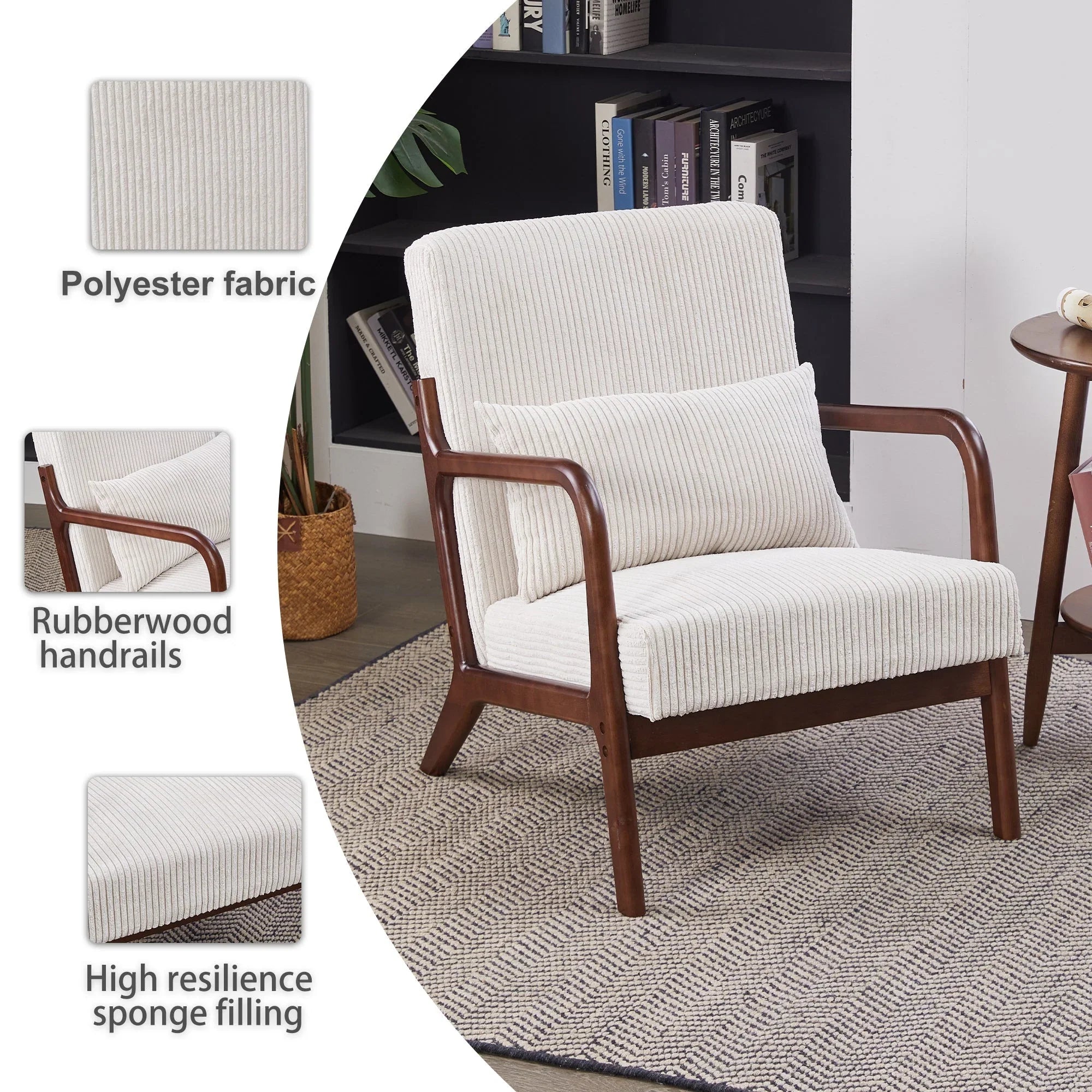 Mid-Century Modern Accent Chair, Arm Chair Living Room Chairs with Pillow Upholstered Reading Chair with Solid Wood Frame & Living Room Bedroom Balcony (beige) Streamdale Furniture