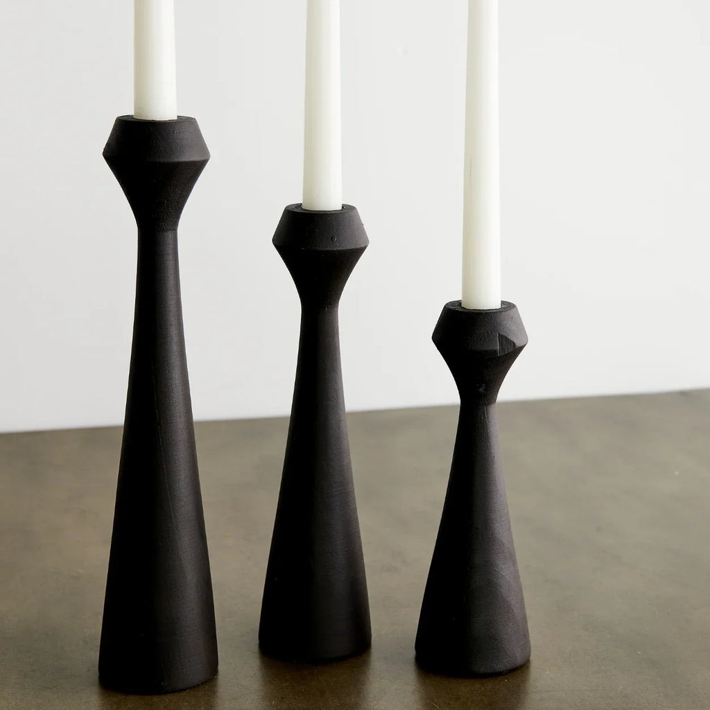 Tapered Diamond Wood Candle Holder in Cognac, Natural and Espresso Kanju Interiors