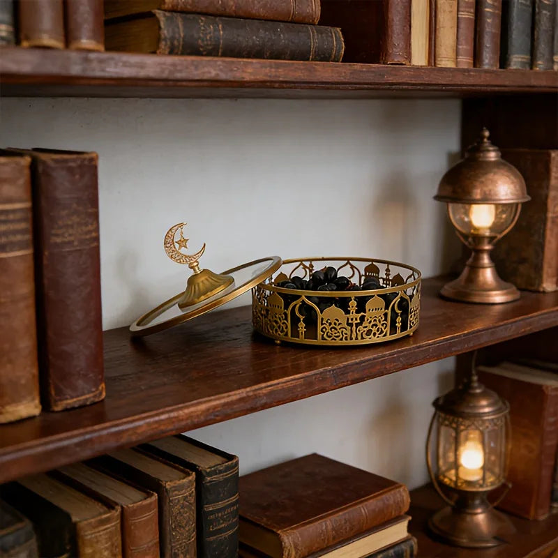 Storage Tray - Geometric Golden with Lid