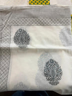 Cream & Charcoal Grey Floral Jaipur Indian hand block print medallion quilted comforter | Jaipur Indian hand block print cotton muslin quilted comforter | Sanganer medallion block print bedding | Queen King size quilt India | House of Avana