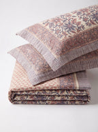 Cream & Rust Blue Vintage Floral Sanganeri hand block print cotton bedsheet set | Jaipur Indian hand block print bedsheet with pillow shams | House of Avana