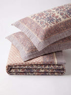 Cream & Rust Blue Vintage Floral Sanganeri hand block print cotton bedsheet set | Jaipur Indian hand block print bedsheet with pillow shams | House of Avana [[SKU:HOA-IND-BS-RUBL-008]]