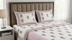 White & Purple Mauve Lotus Buti Sanganeri hand block print cotton bedsheet set | Jaipur Indian hand block print bedsheet with pillow shams | House of Avana